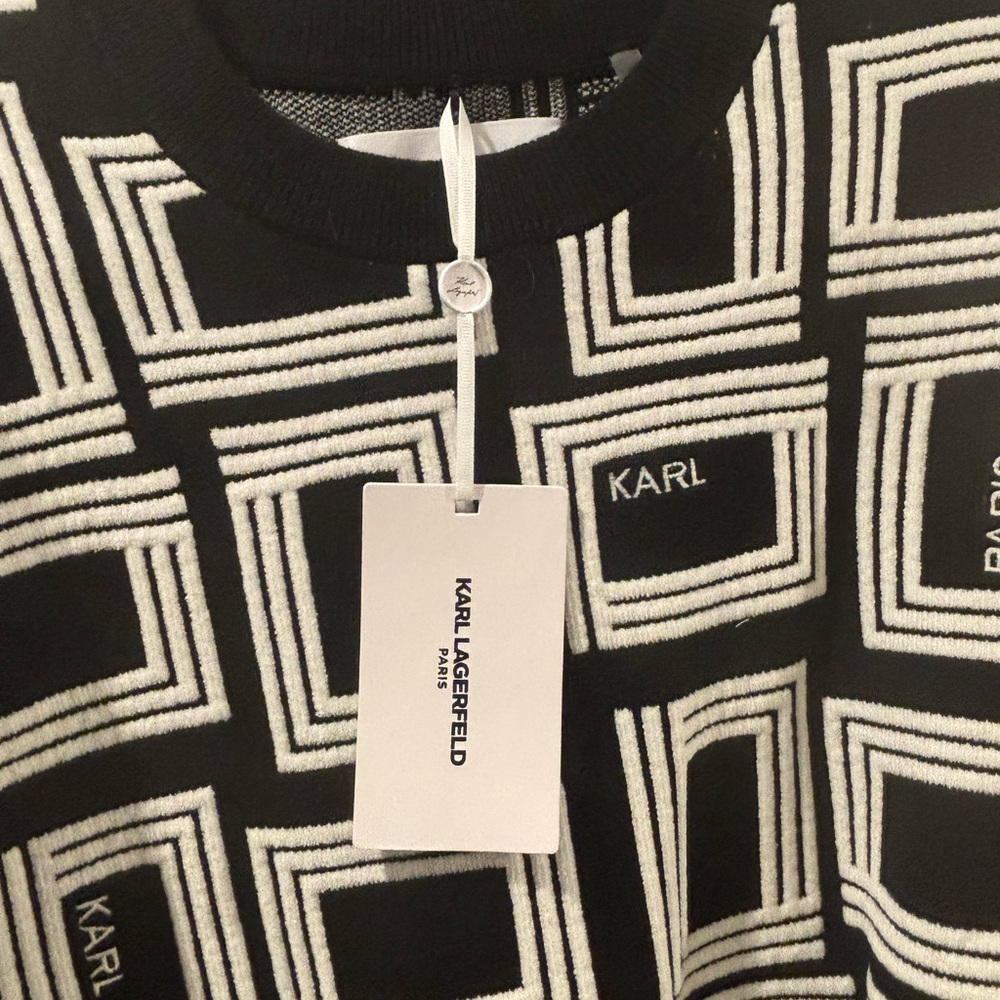 Karl Lagerfeld Geometric Black and White Crewneck Sweater